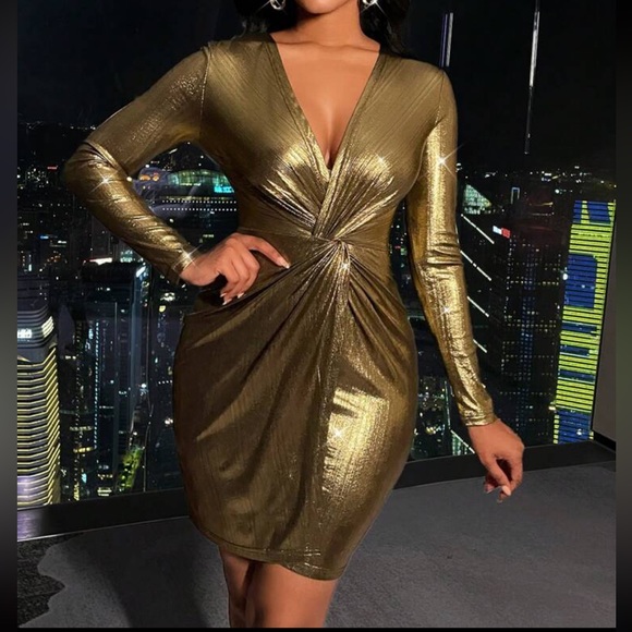 Luxe plunging V neck twist front party formal evening dress - Picture 15 of 16